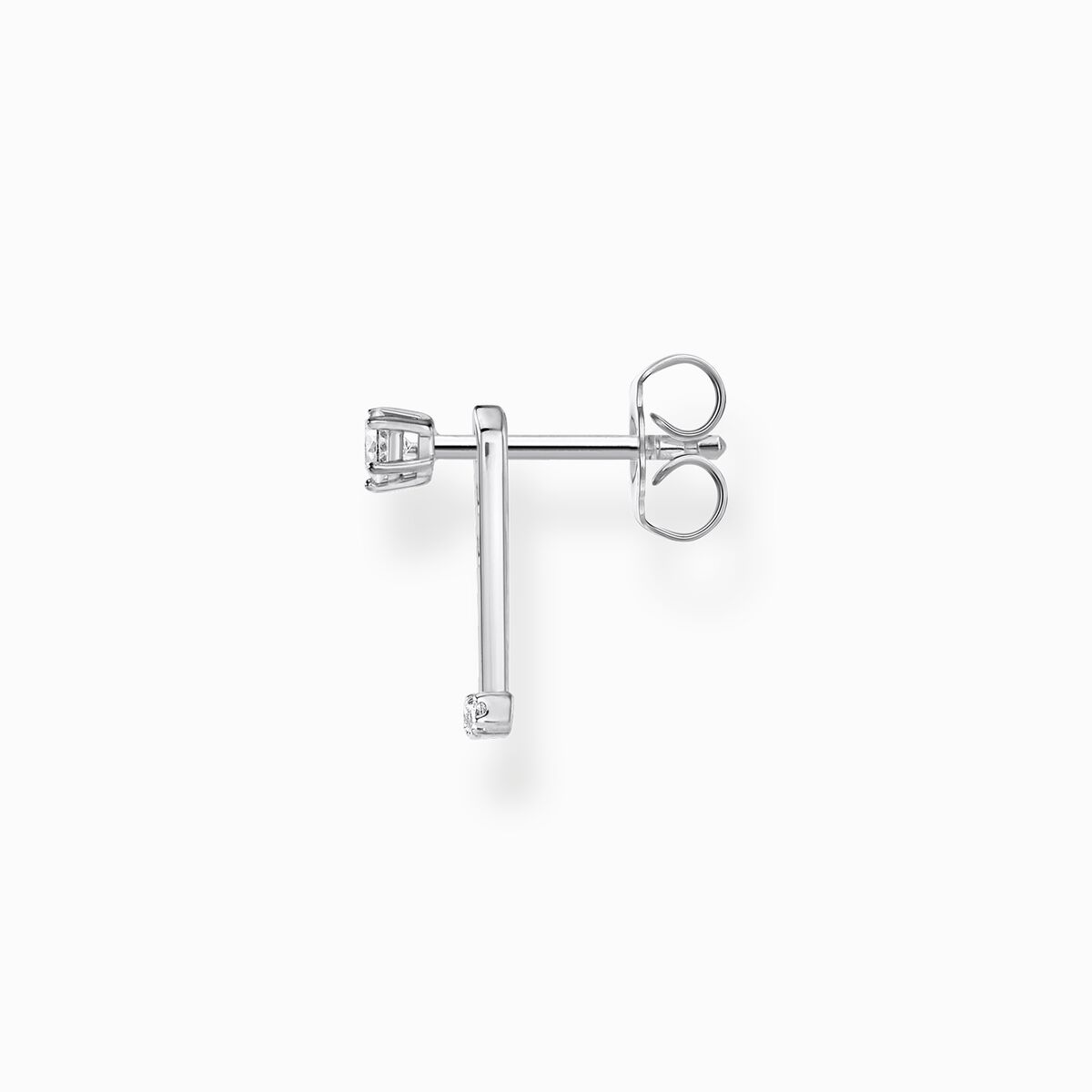 Single ear stud white stones, silver