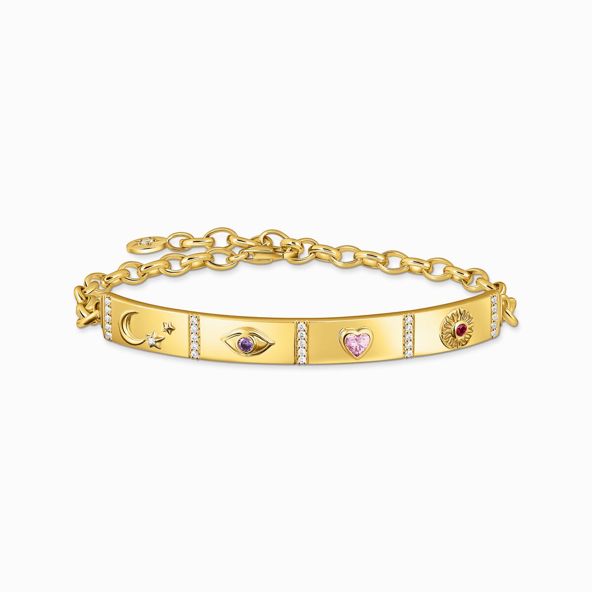 Yellow-gold plated bracelet with long bridge and various stones