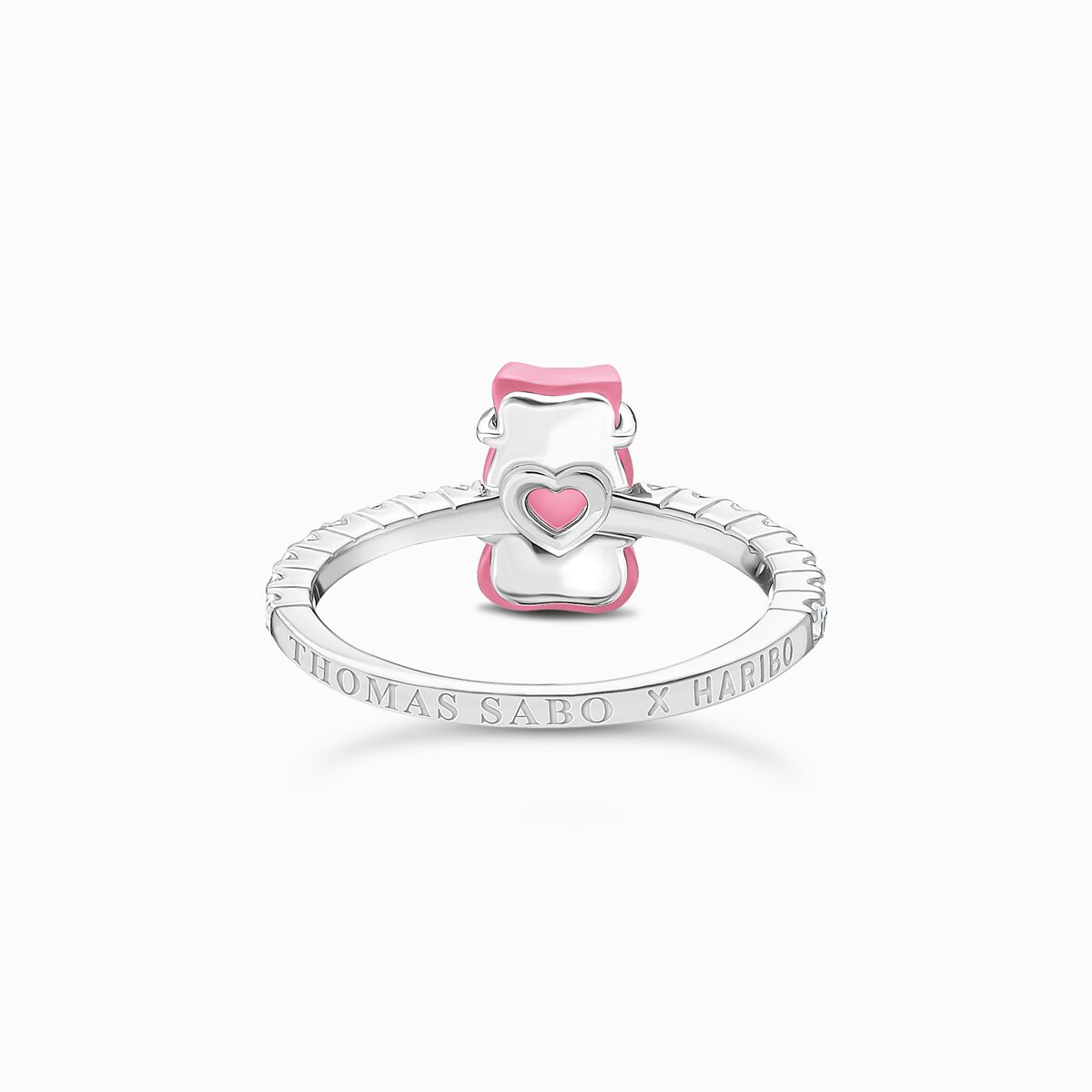 Silver ring with pink mini sized Goldbears and zirconia