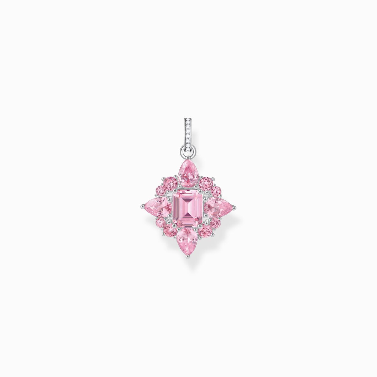 Silver pendant with pink zirconia stones