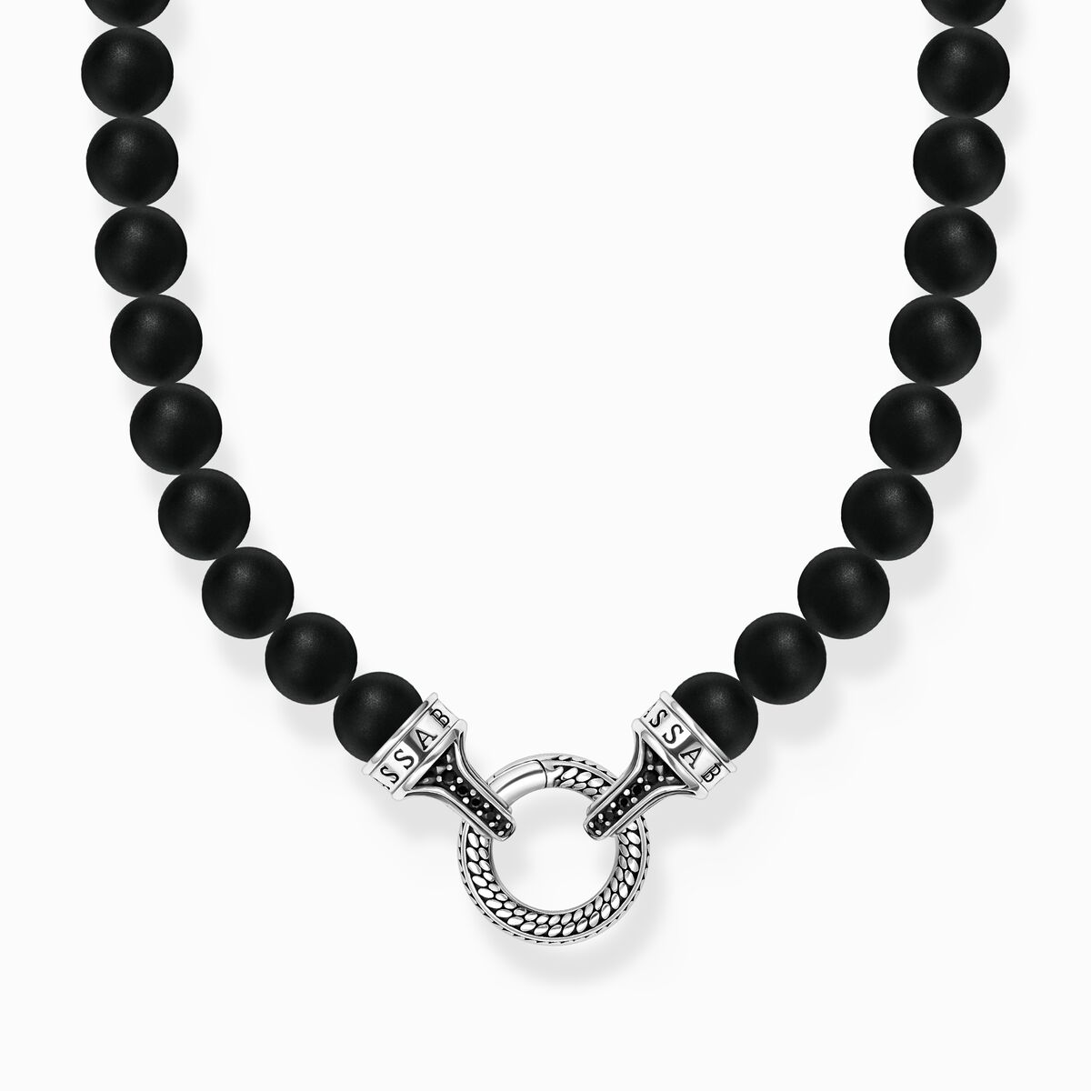 Silver necklace with black obsidian beads