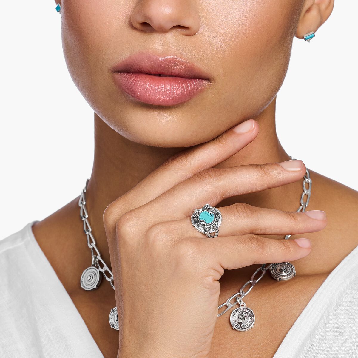 Ring snake with simulated turquoise silver