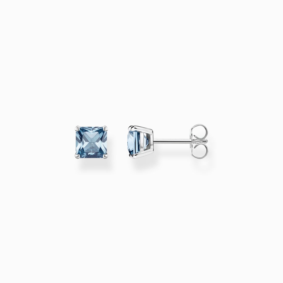 Ear studs with aquamarine-coloured stone silver