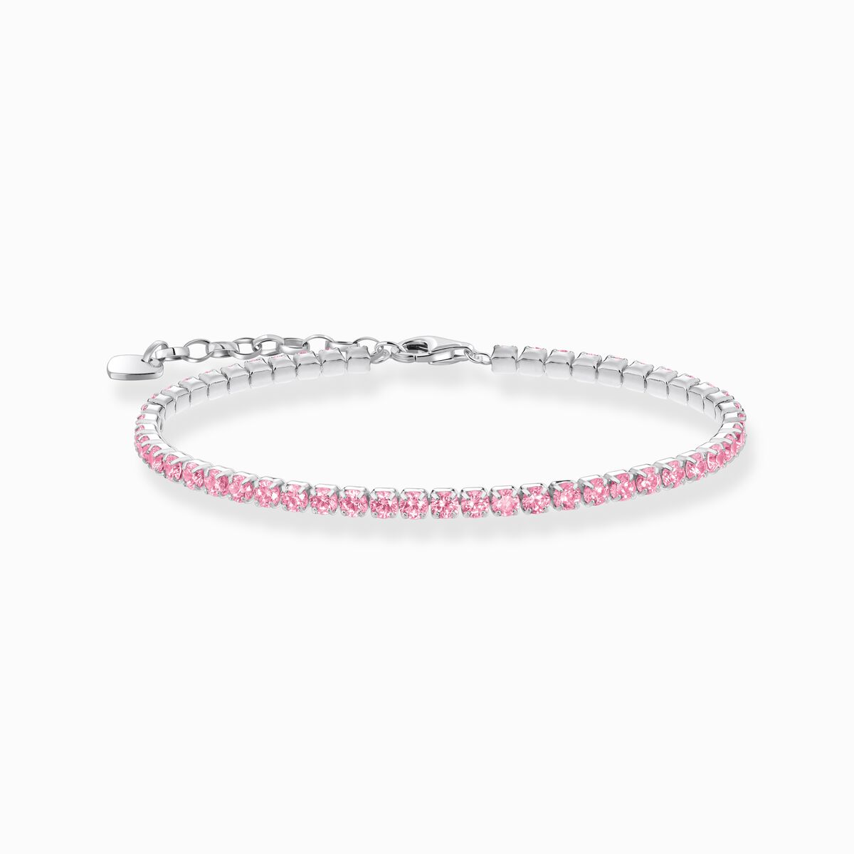 Silver tennis bracelet with pink zirconia