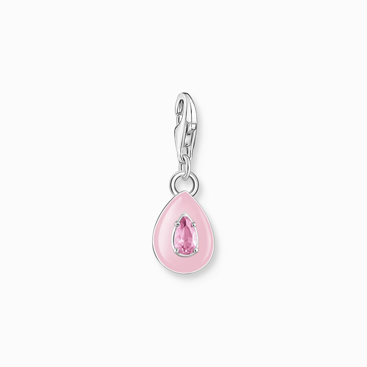 Charm pendant pink drop silver