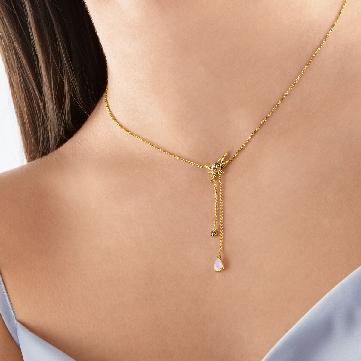 Necklace y-necklace flower gold