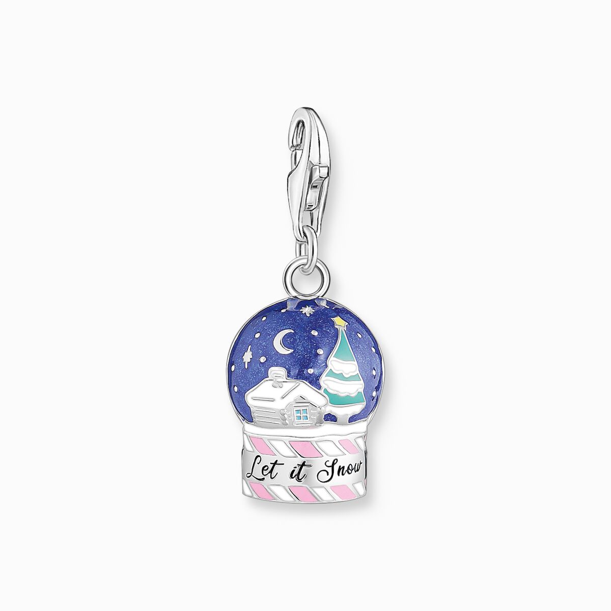Silver charm pendant snowball with cold enamel