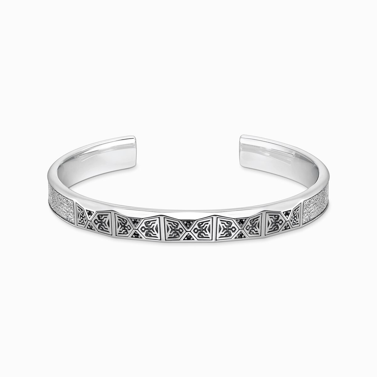 Bangle faceted design with black stones silver