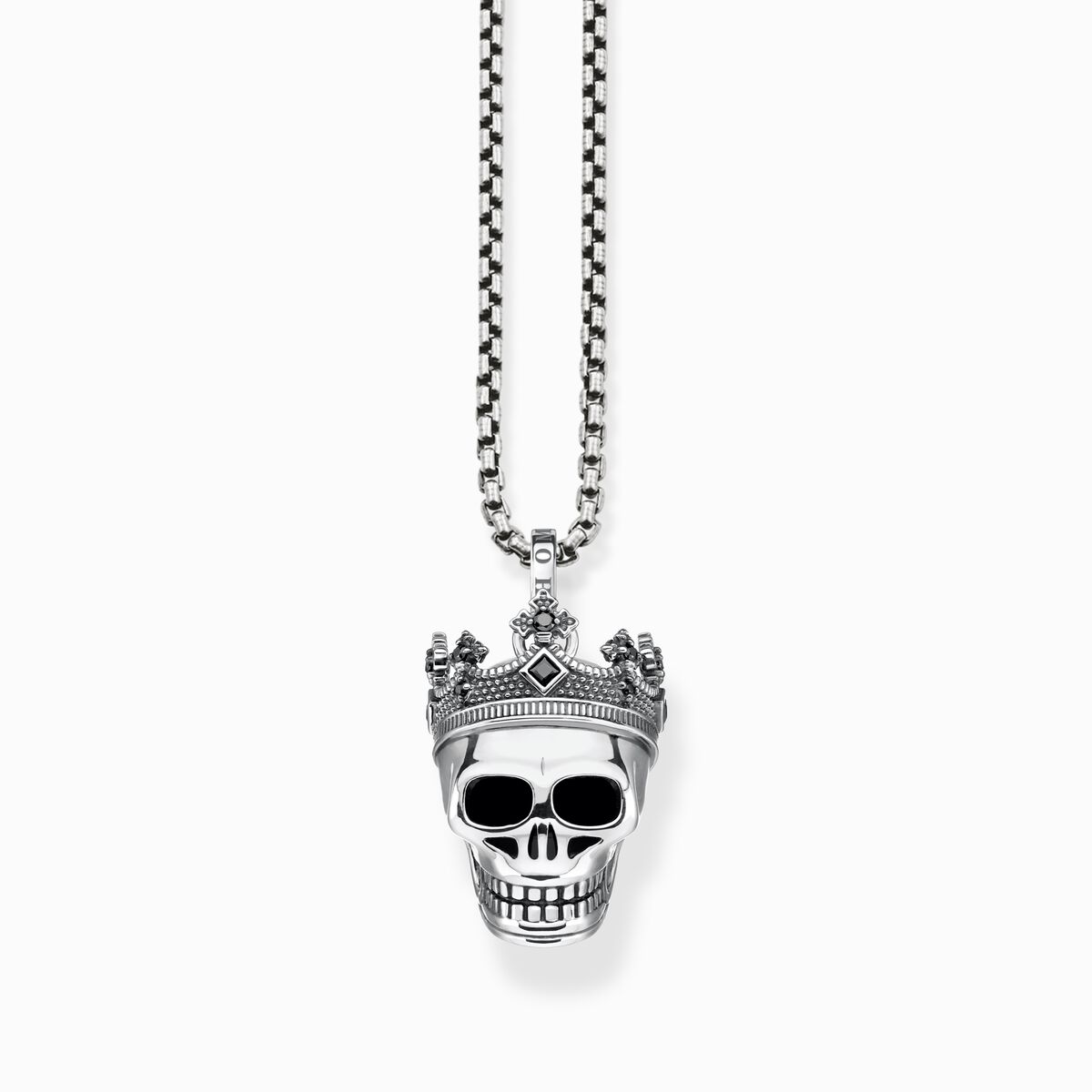 Jewellery set necklace skull with crown silver blackened