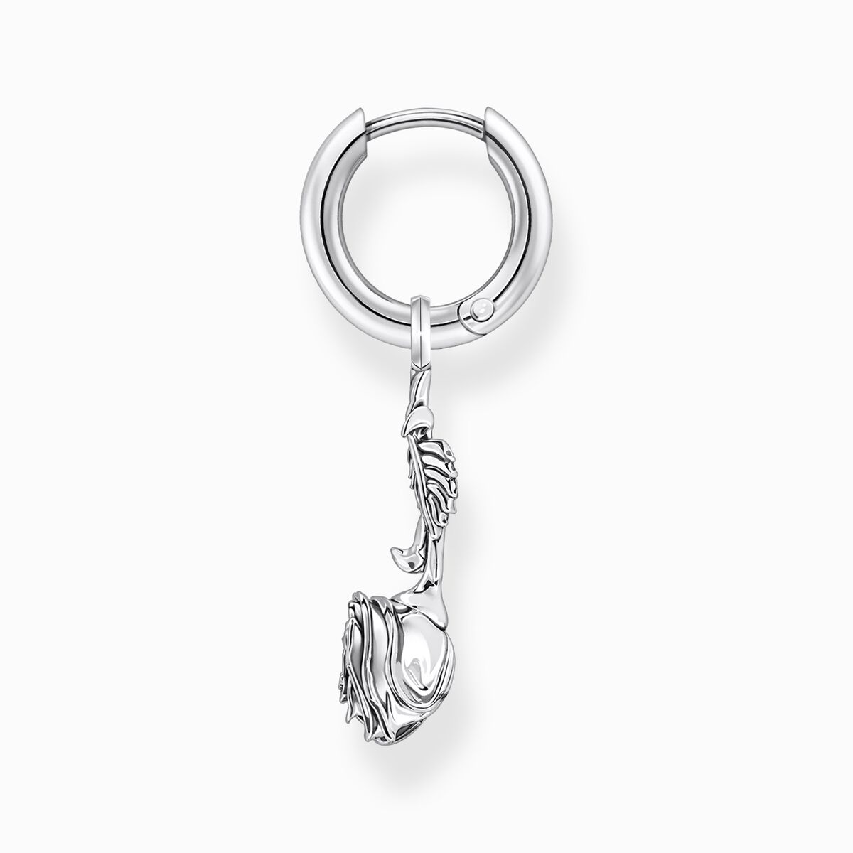 Silver single creole with pendant Midnight Rose