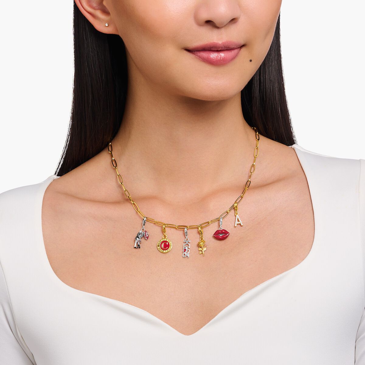Charm pendant letter Y with white stones gold plated