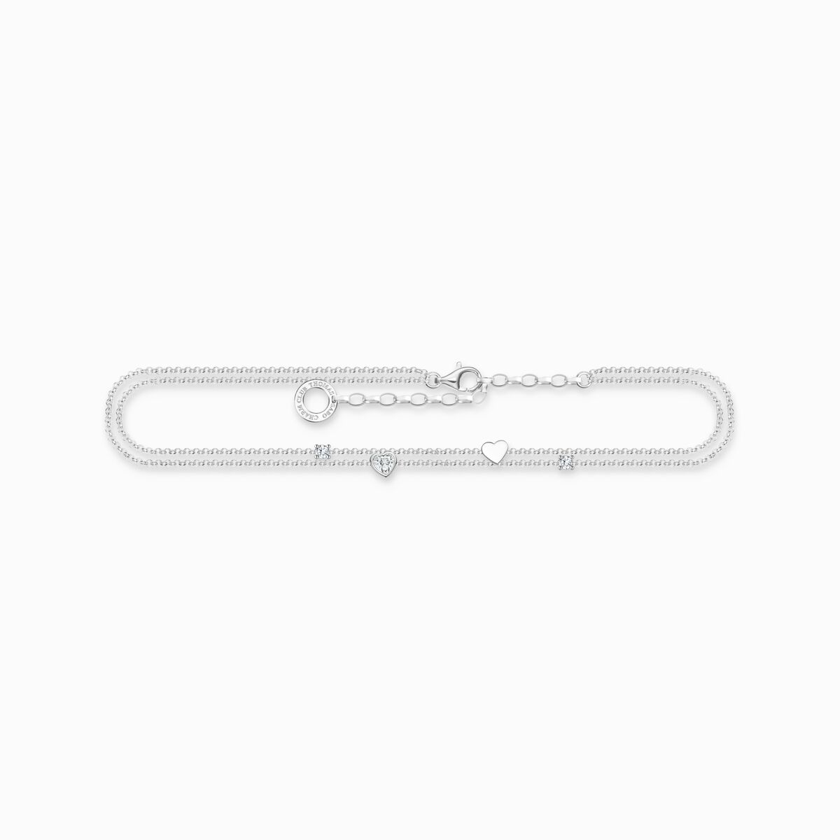 Anklet with hearts and white stones silver