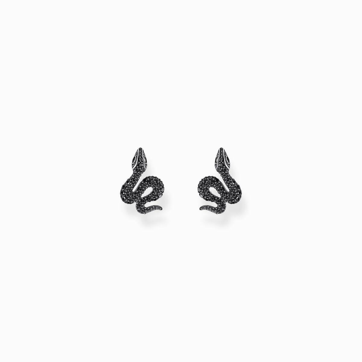 Silver blackened snake small ear studs with black zirconia