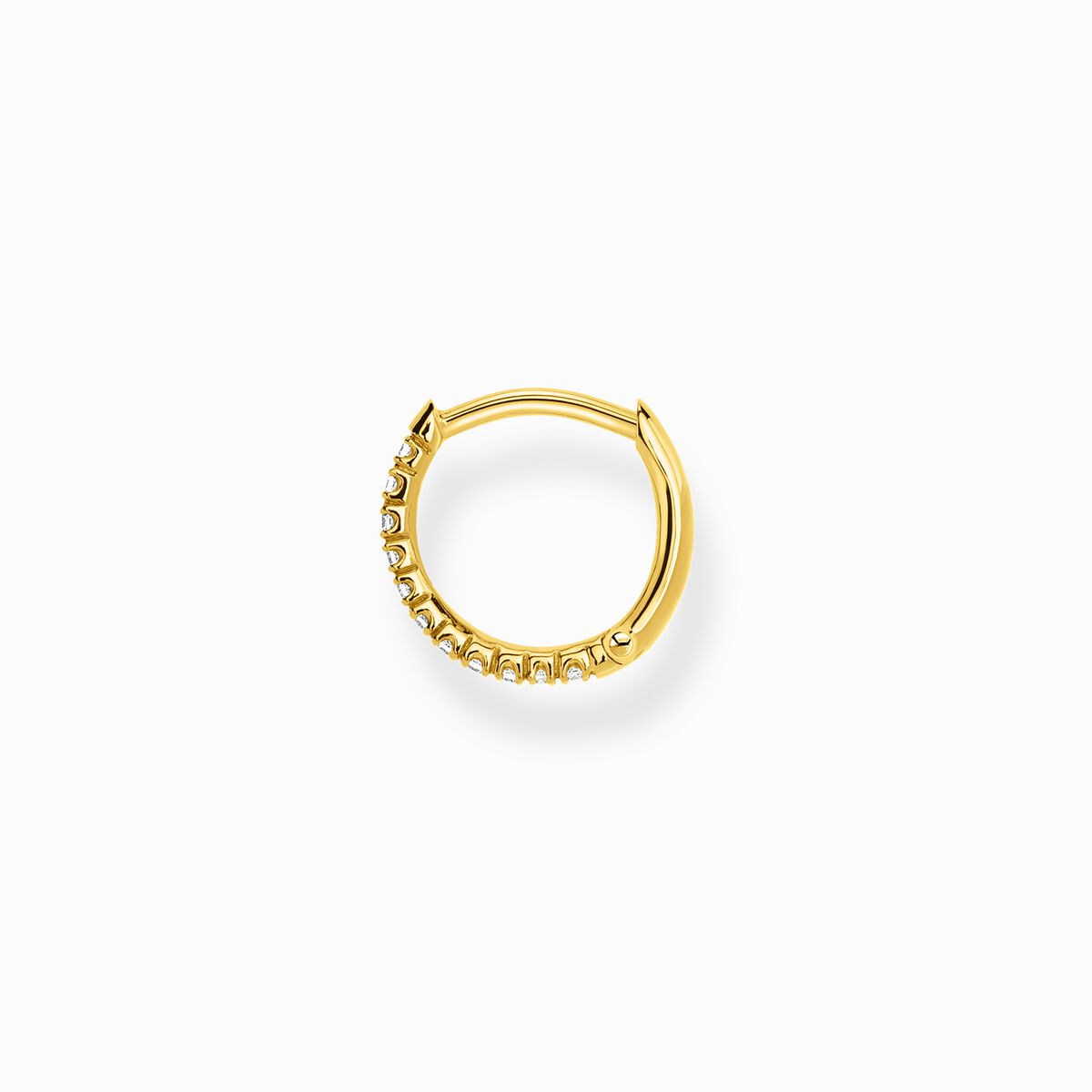 Single hoop earring white stones gold