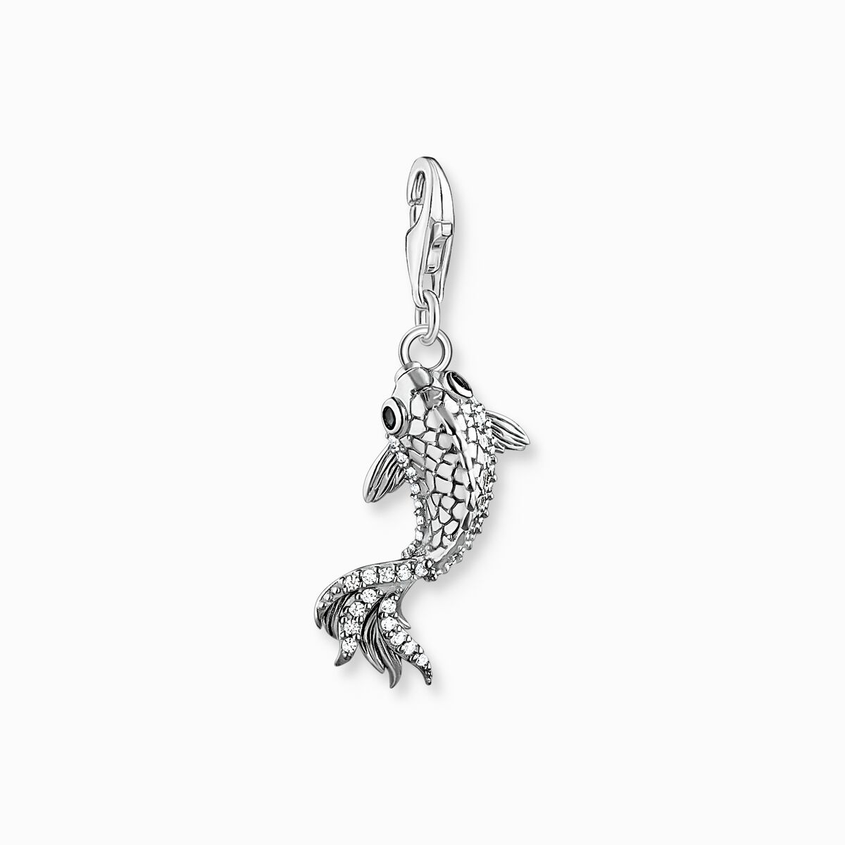 Charm pendant koi with zirconia stones silver