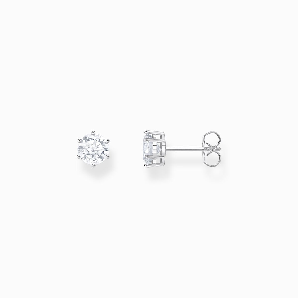 Silver ear studs with white zirconia in brilliant cut