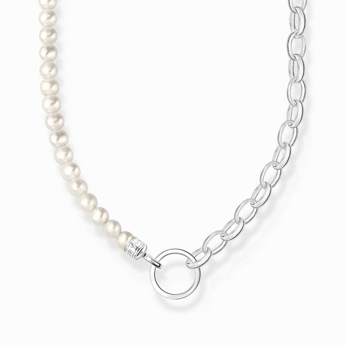Charm necklace with white pearls silver