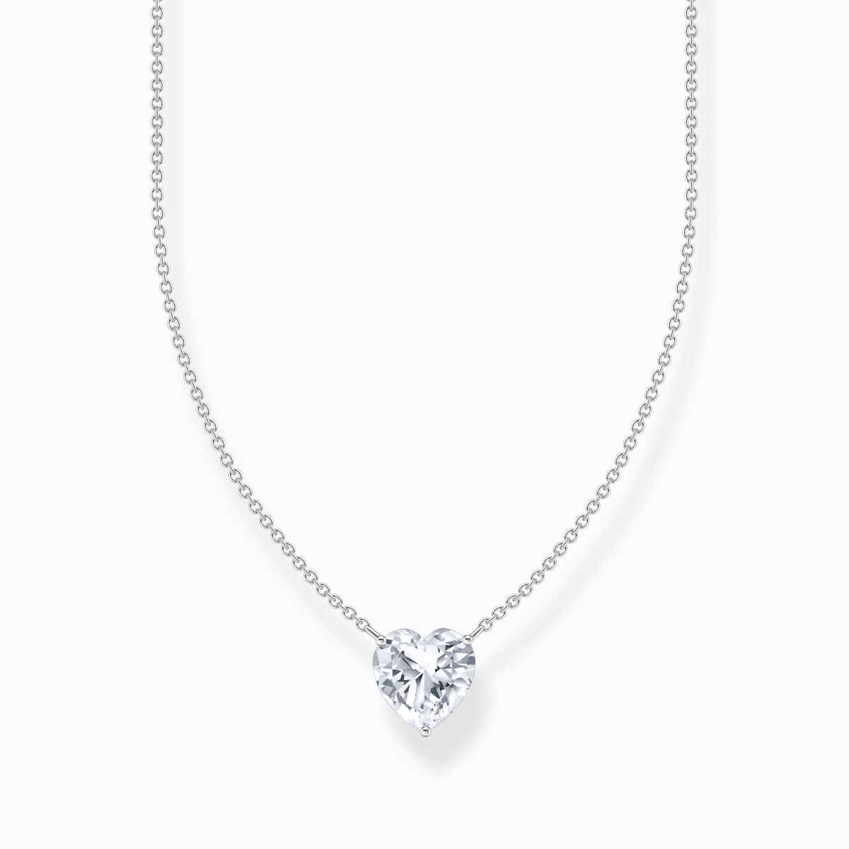 Silver necklace with white heart-shaped pendant