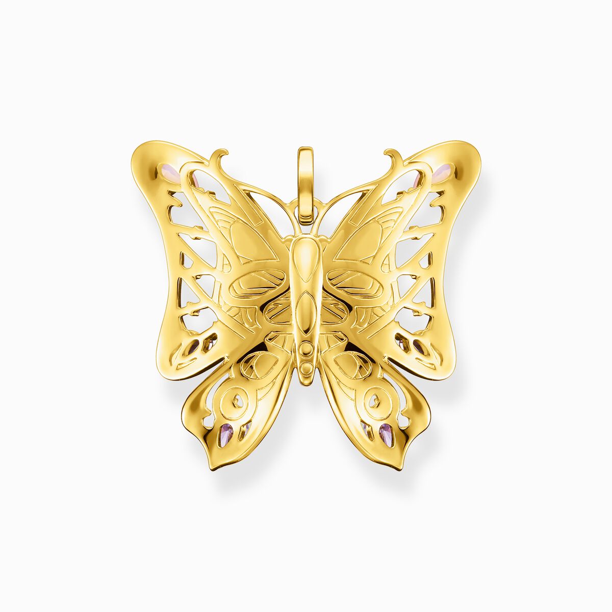Pendant butterfly colourful stones silver-gold