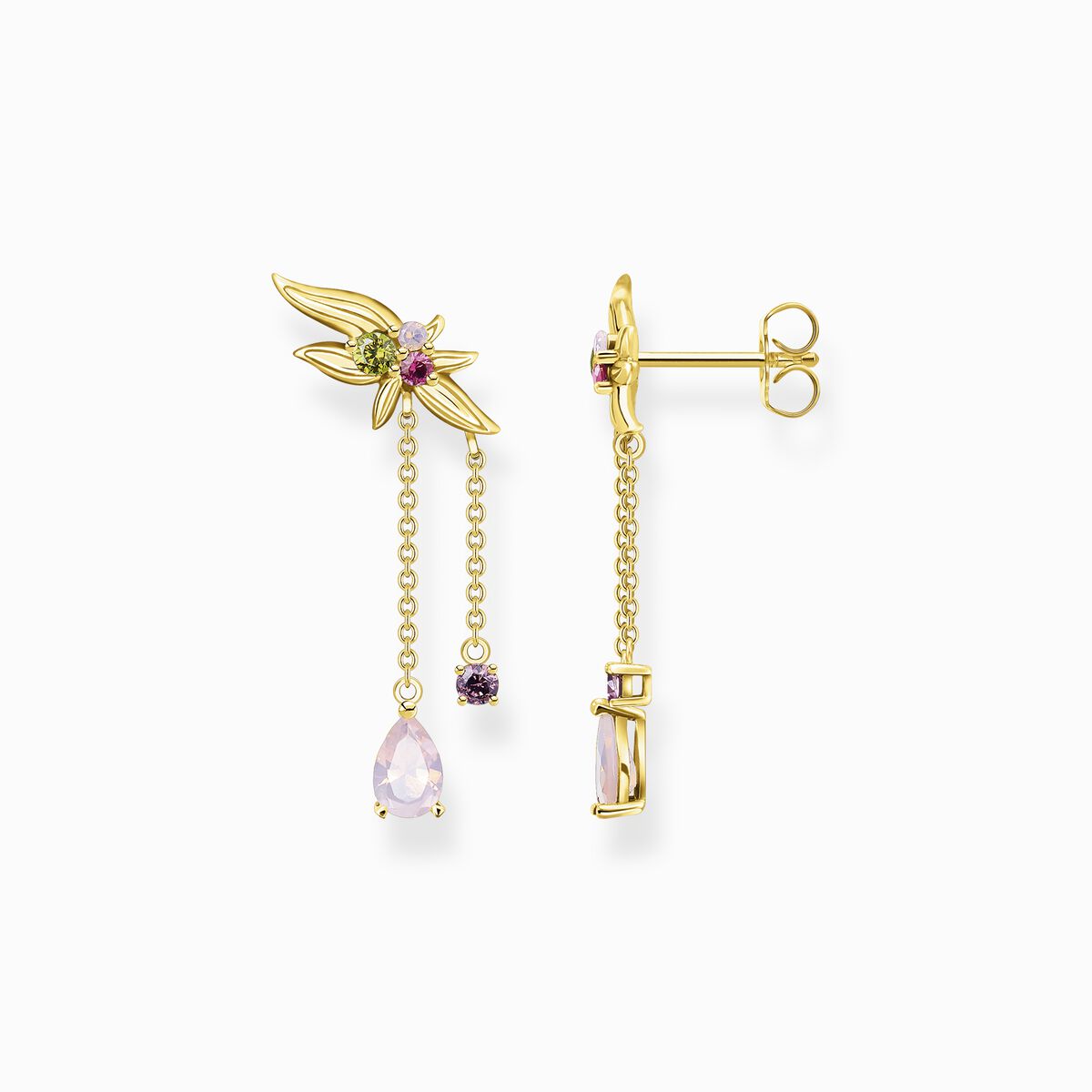 Earrings flower with colourful stones gold