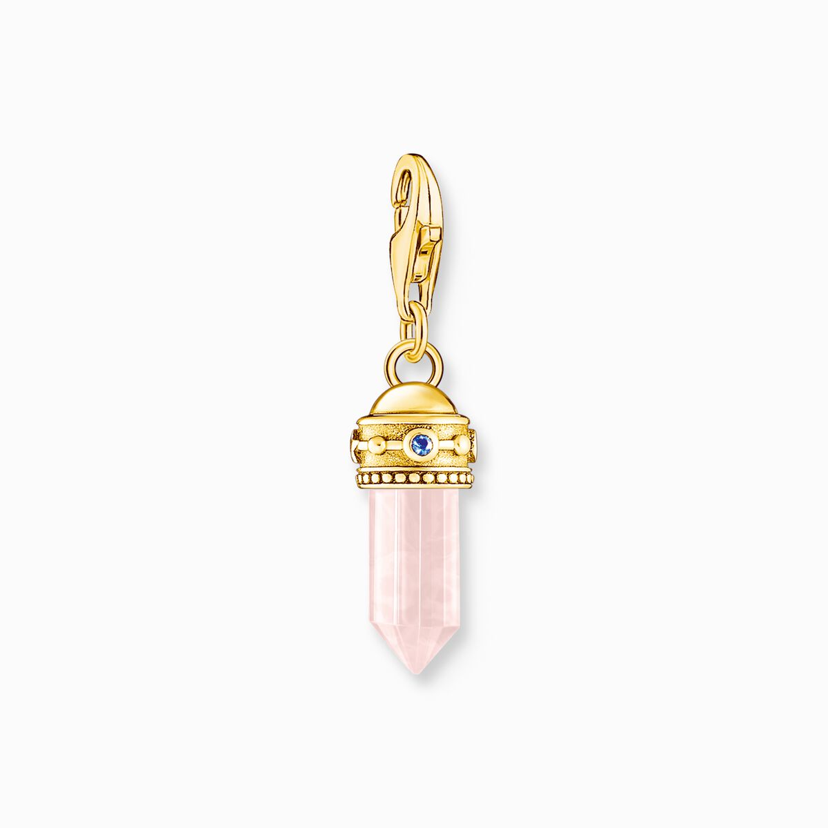 Gold-plated charm pendant hexagon-shaped with rose quartz