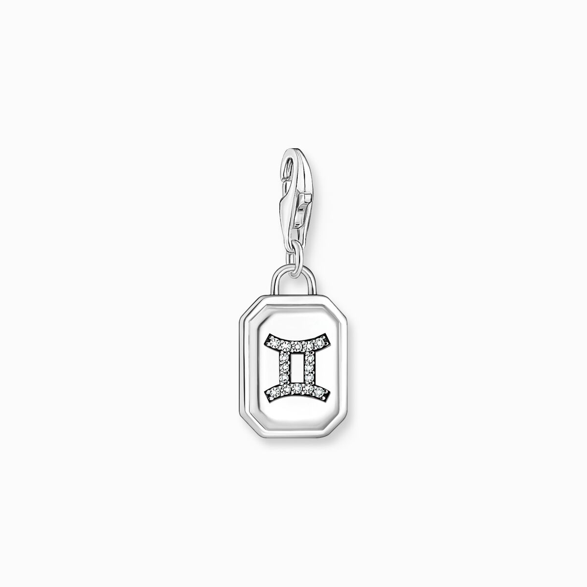Silver charm pendant zodiac sign Gemini with zirconia