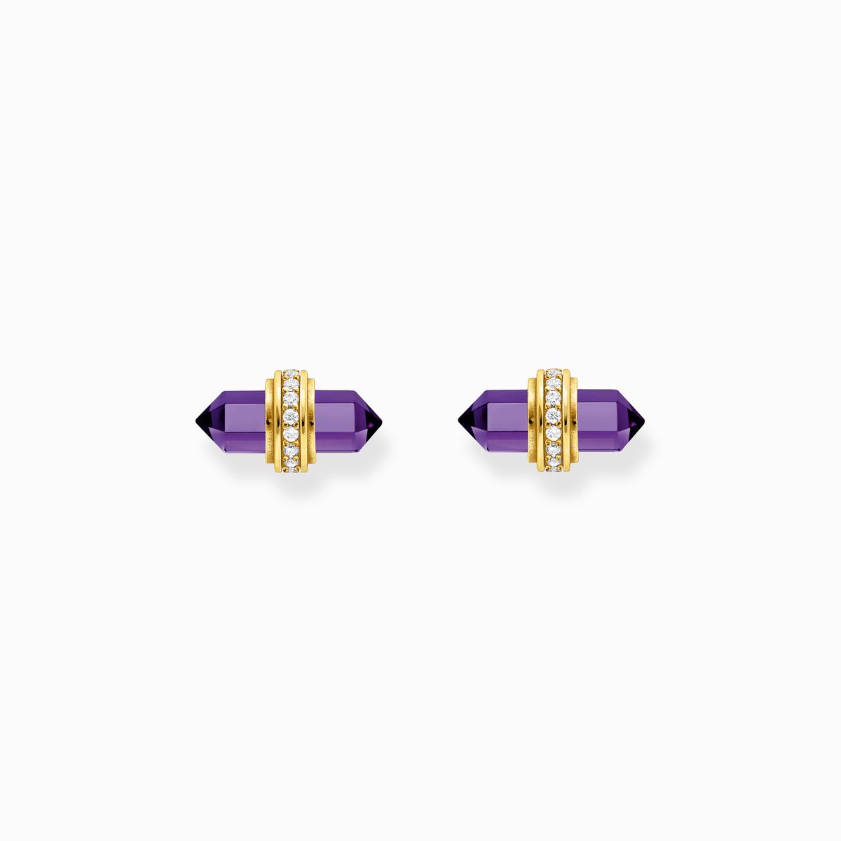 Gold-plated ear studs with hexagonal imitation amethyst