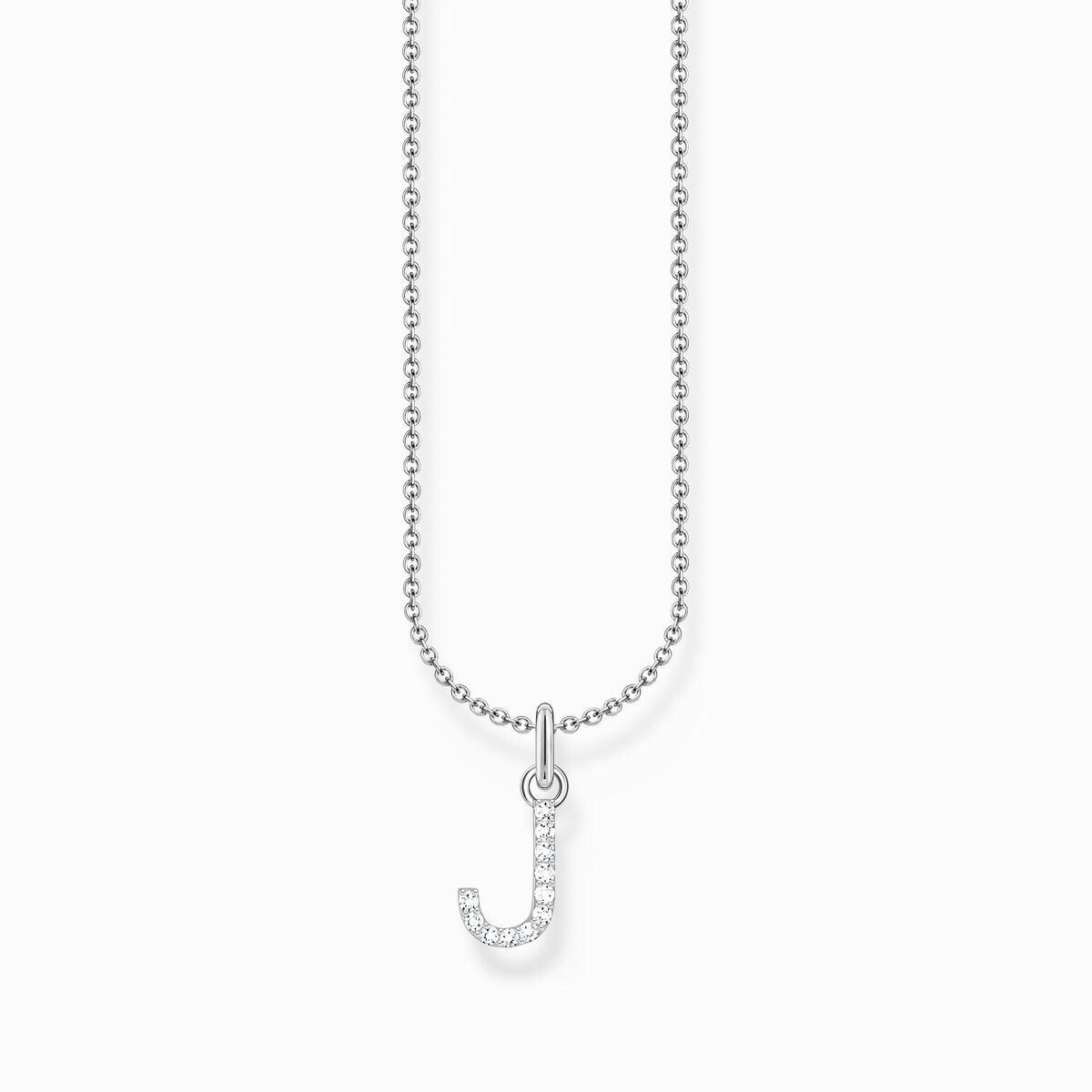 Silver necklace with letter pendant J and white zirconia