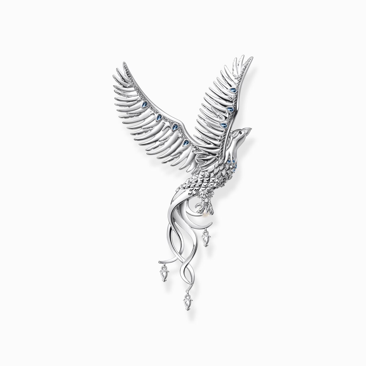 Pendant phoenix with blue stones silver