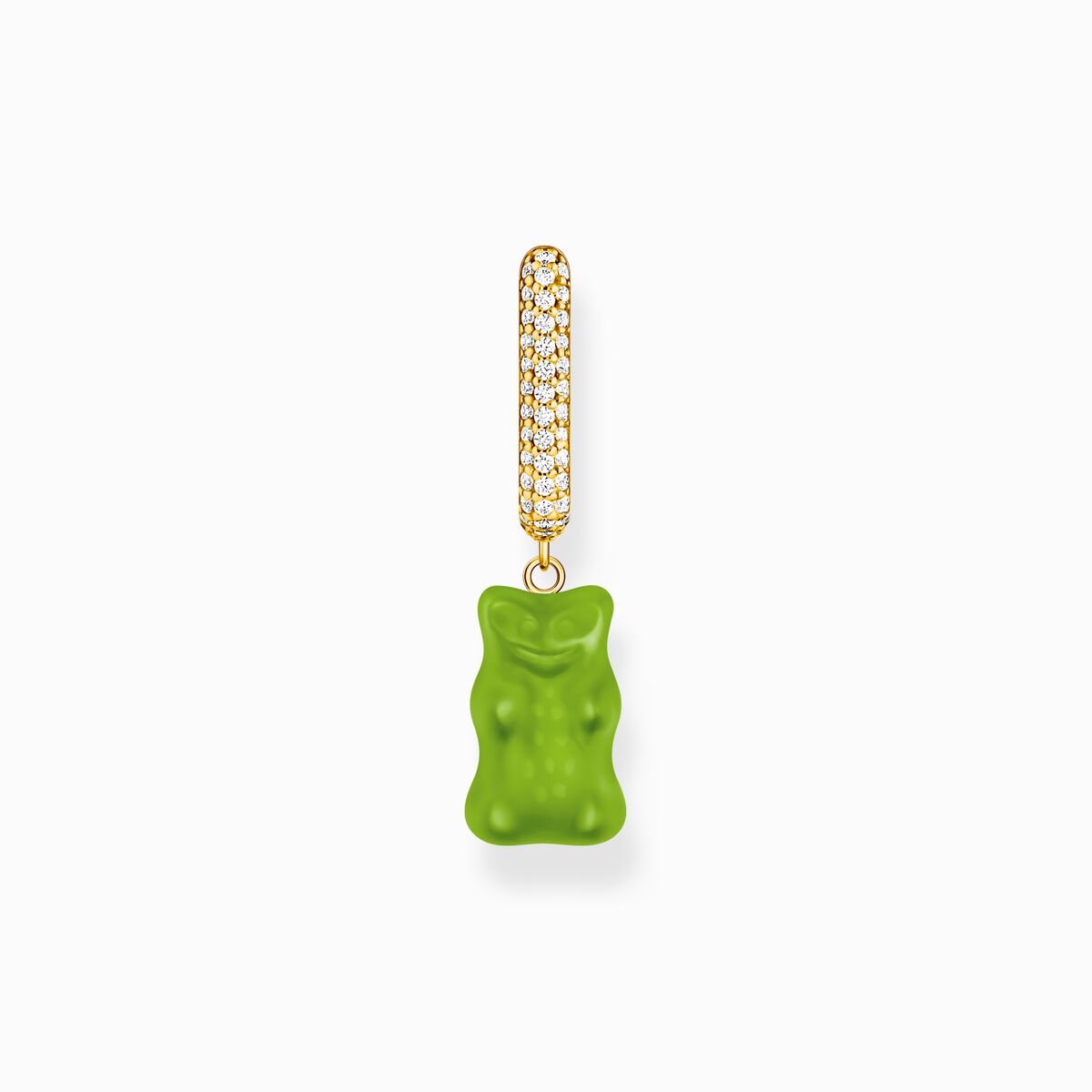 Gold-plated single hoop earring medium sized with green goldbears