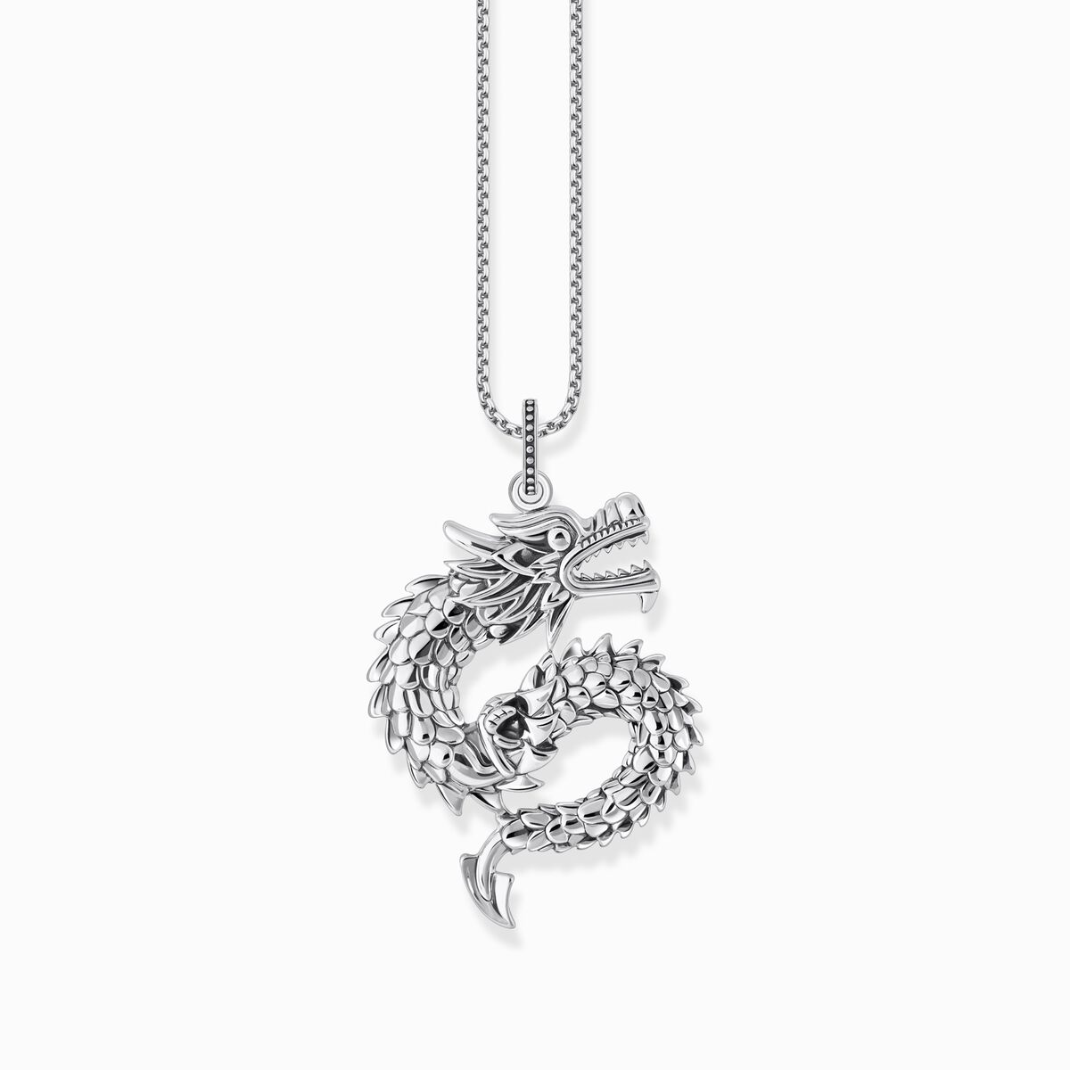 Silver blackened dragon pendant