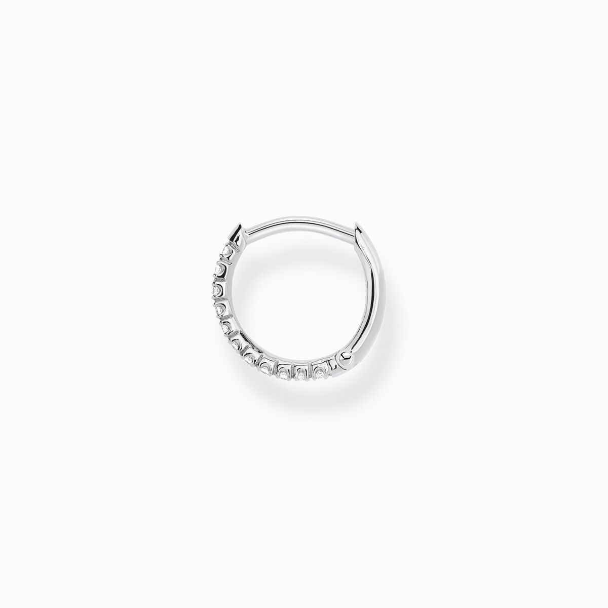 Single hoop earring white stones, silver