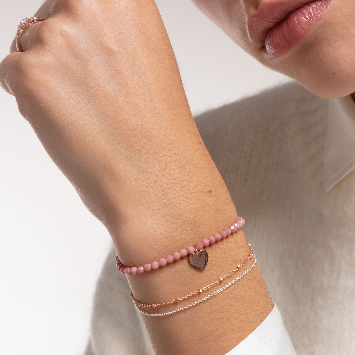 Bracelet pink pearls heart rose gold