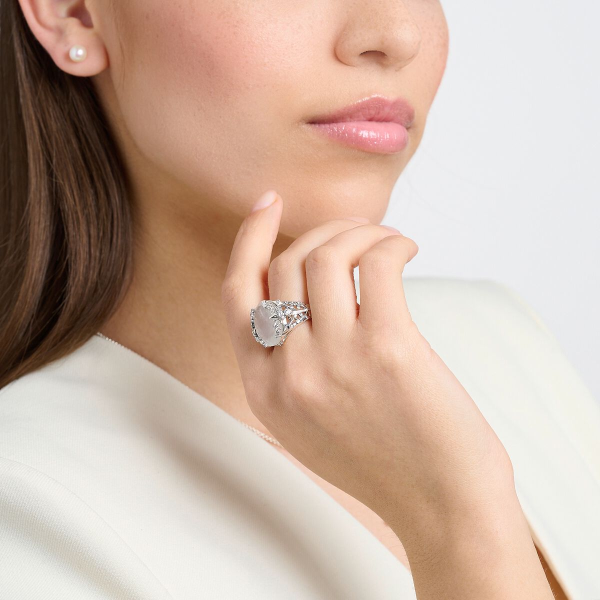 Ring milky quartz silver
