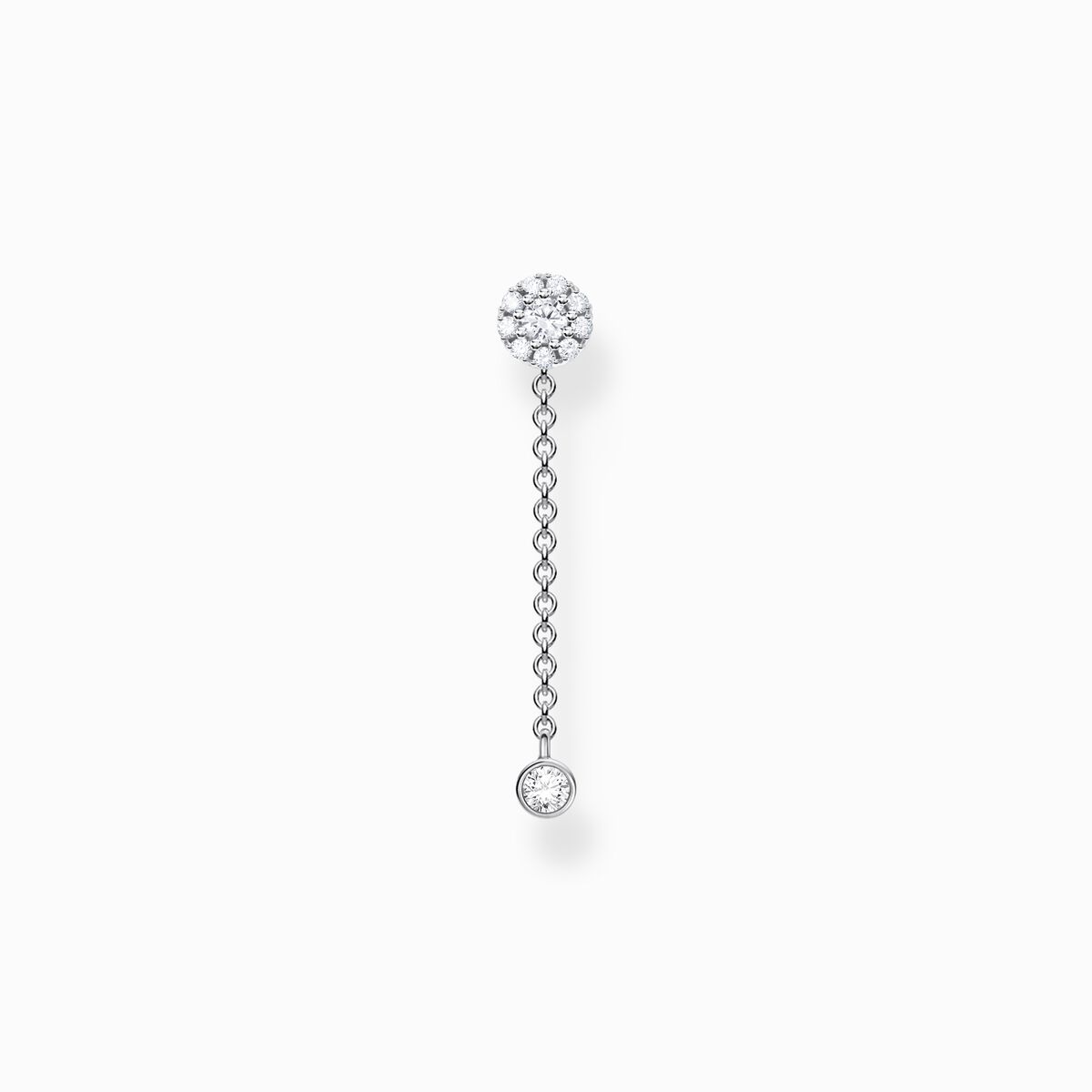 Single ear stud with pendant stone long silver