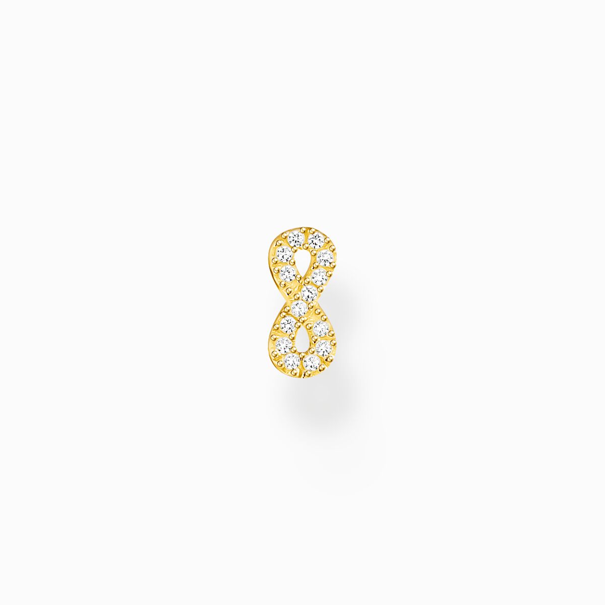 Single ear stud infinity with white stones gold plated