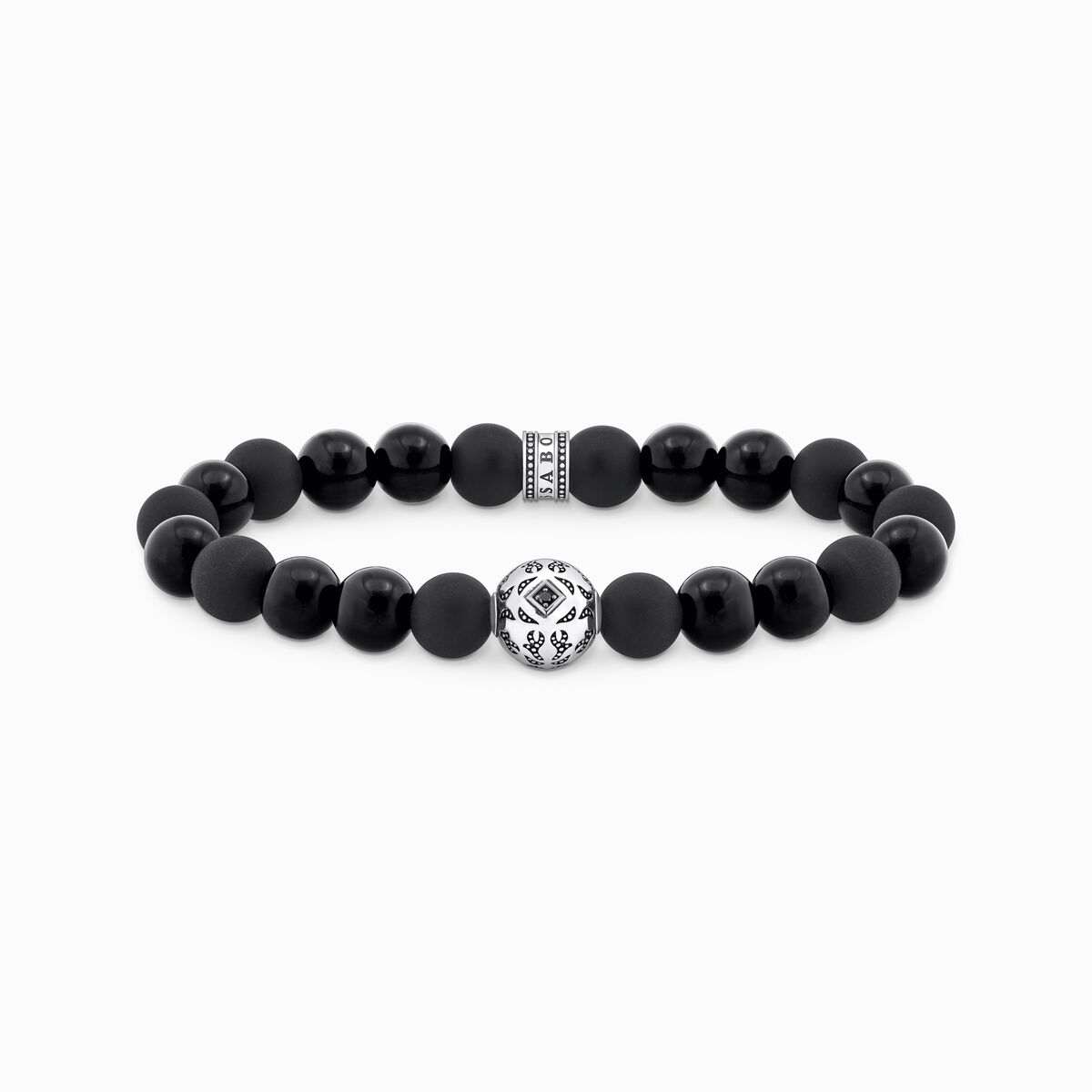 Silver blackened beads bracelet with obsidian