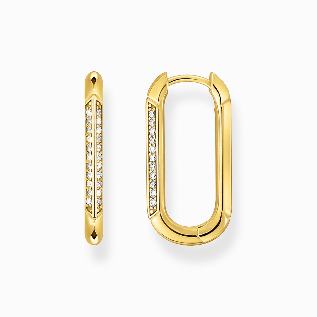 Yellow-gold plated, oval-shaped hoop earrings with white zirconia