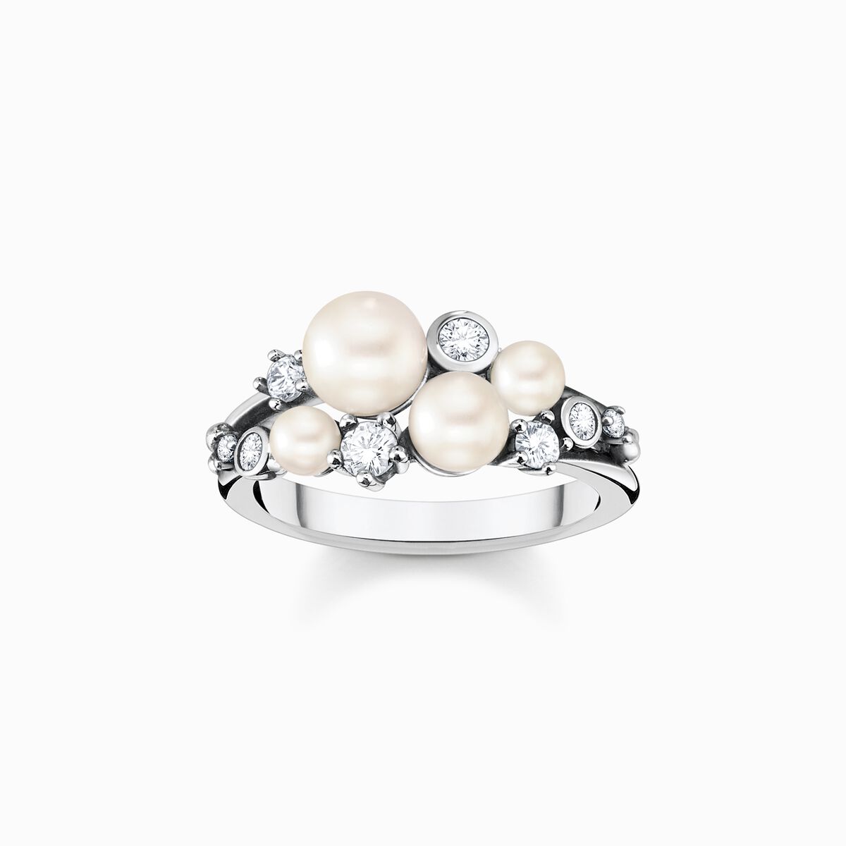 Ring pearls with white stones silver