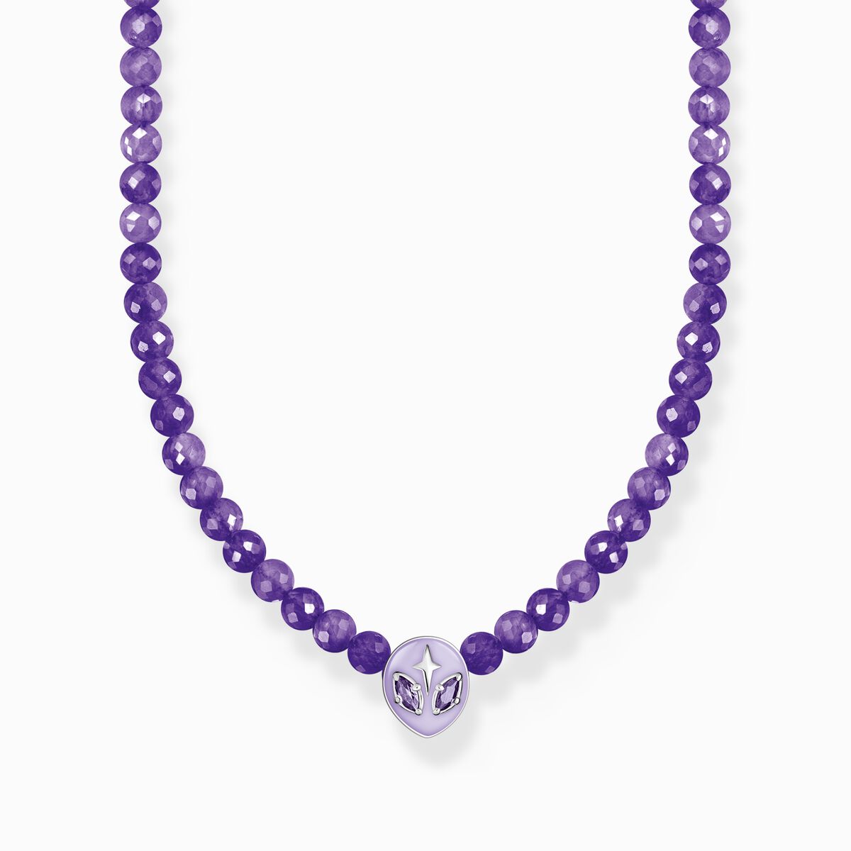 Necklace with imitation amethyst beads silver