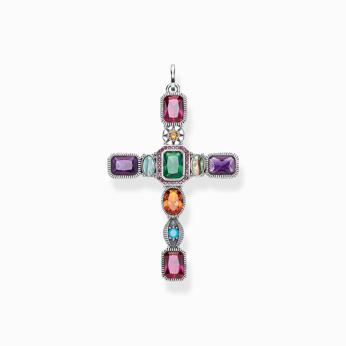 Jewellery set necklace cross with colourful stones silver