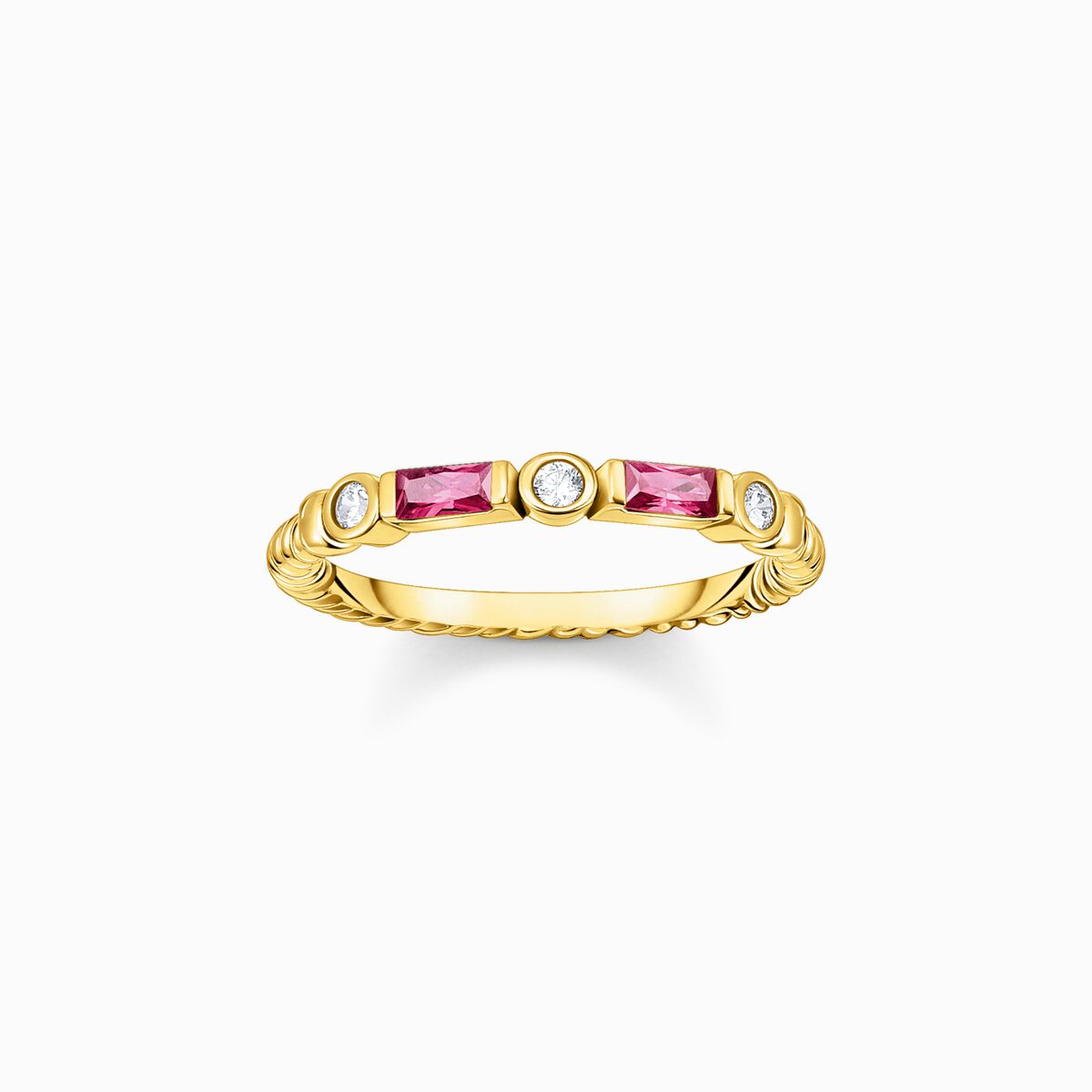 Band ring rope with red and white stones gold plated