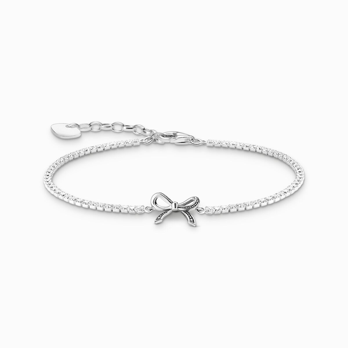 Silver bow bracelet with white zirconia