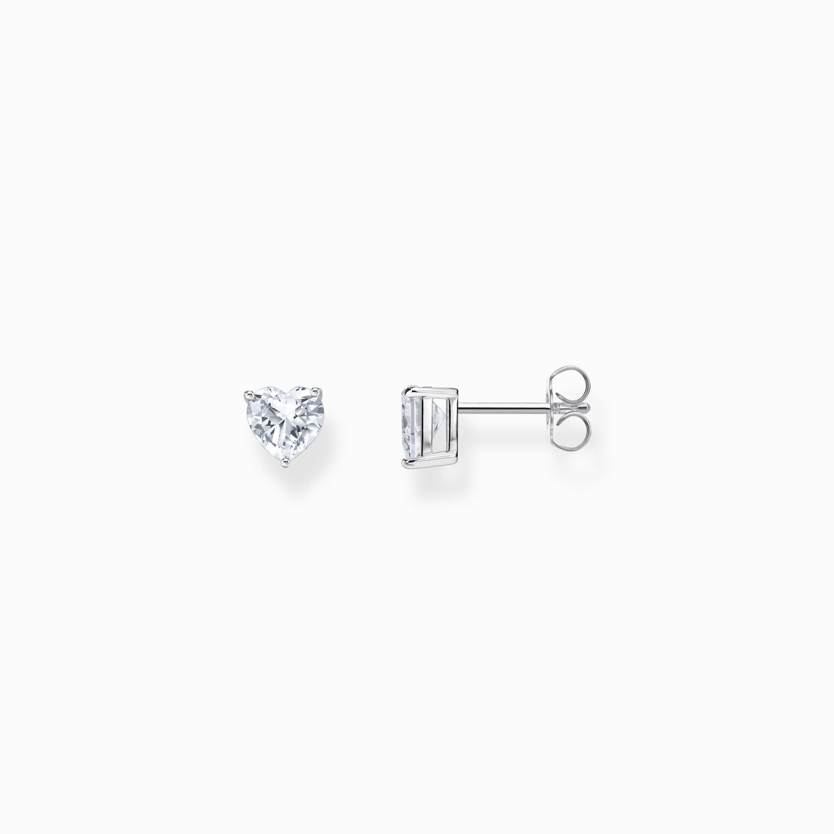 Silver ear studs heart-shaped with white zirconia