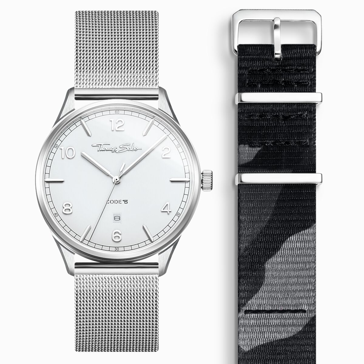 SET CODE TS white watch & camouflage strap