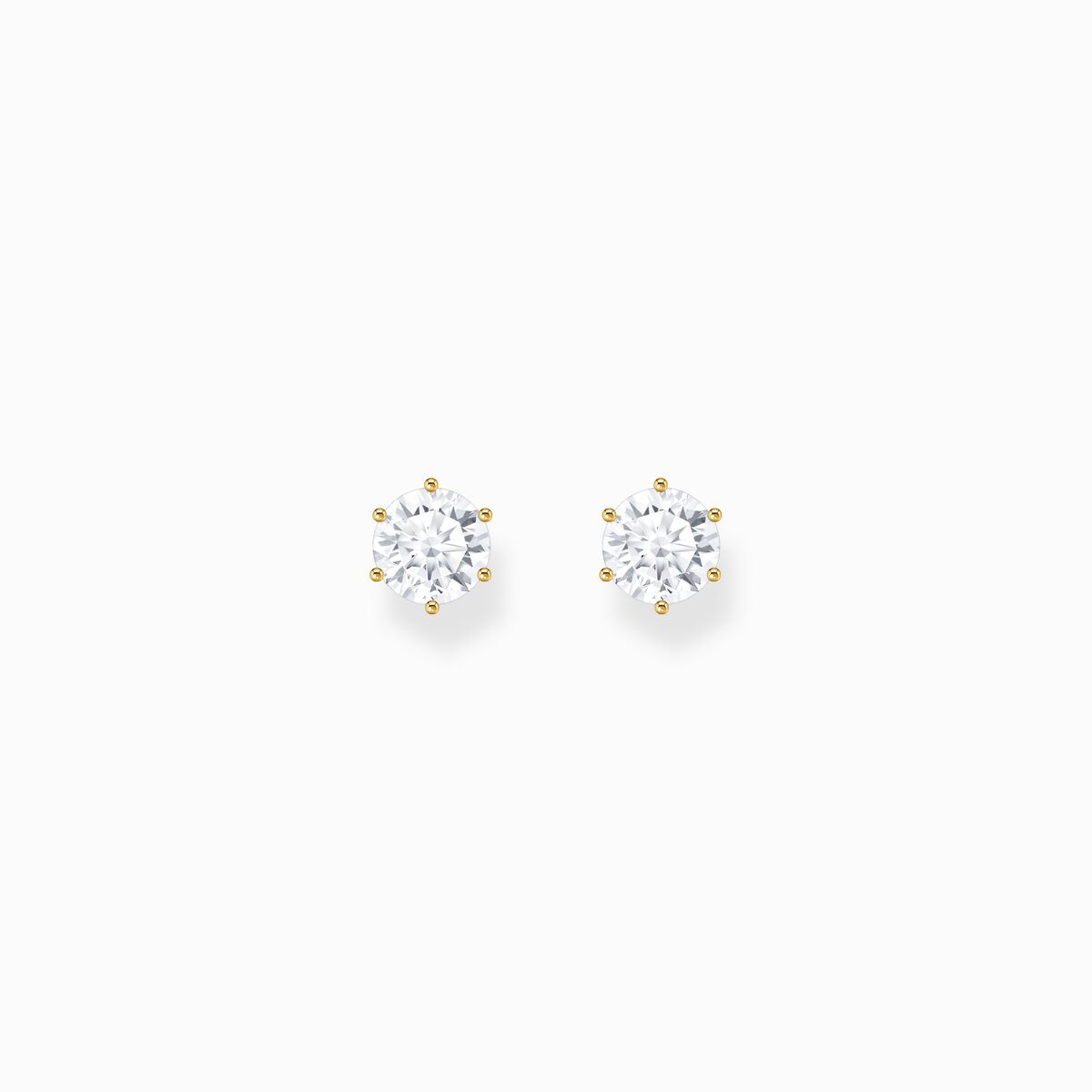 Gold-plated ear studs with big, white zirconia