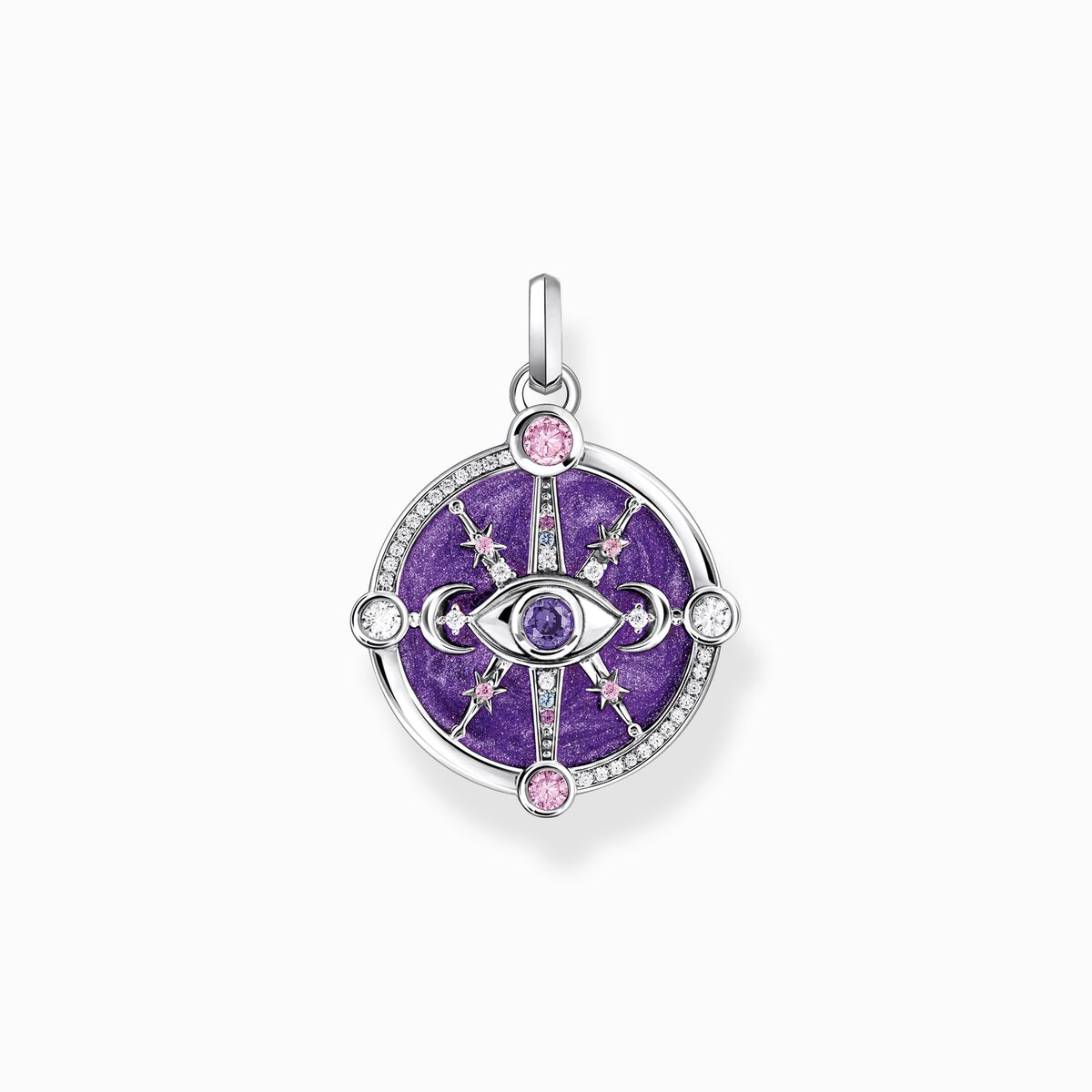 Silver pendant with violet cold enamel and colourful stones