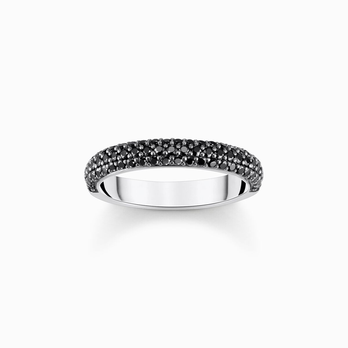 Silver band ring with black zirconia and engraving