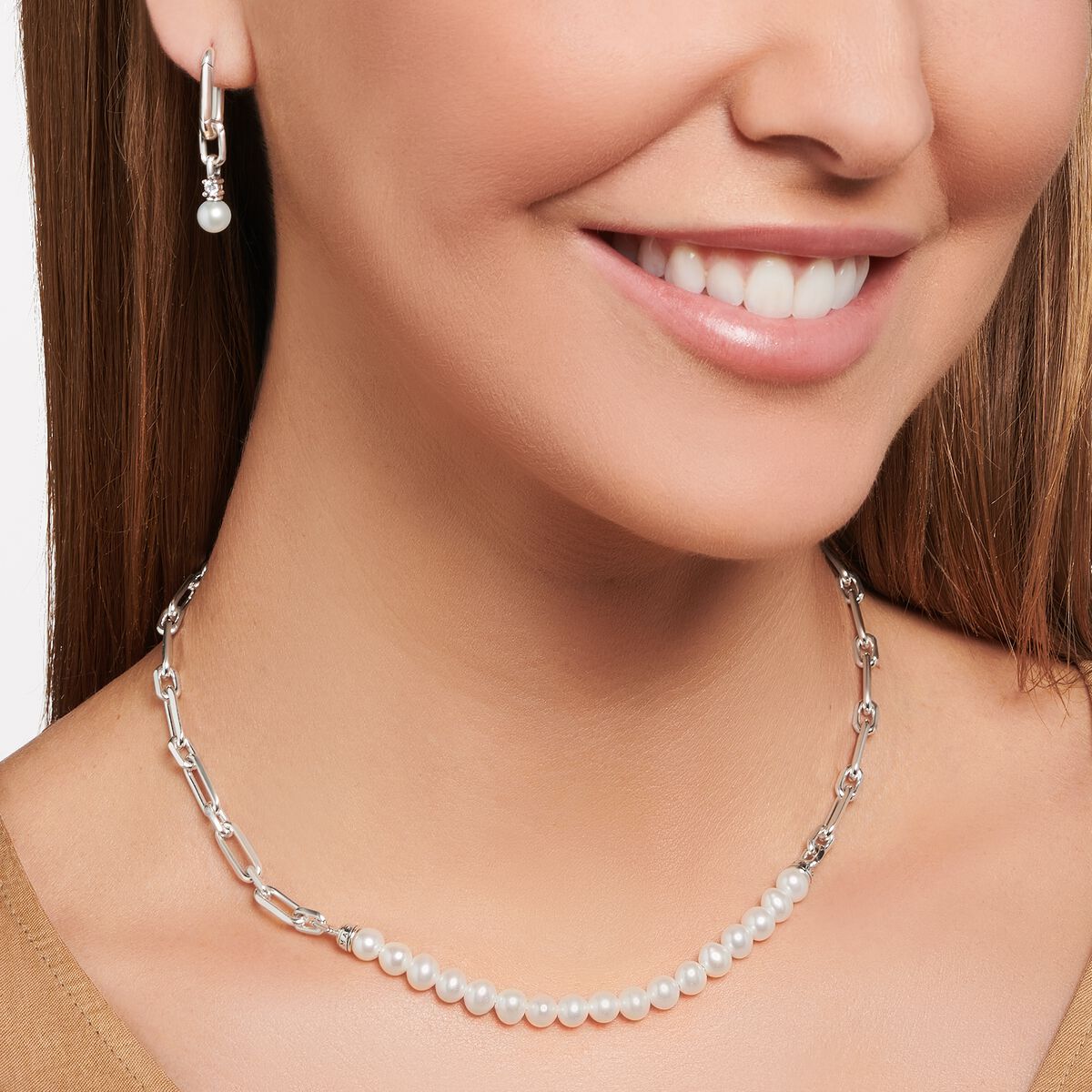 Necklace links and pearls silver