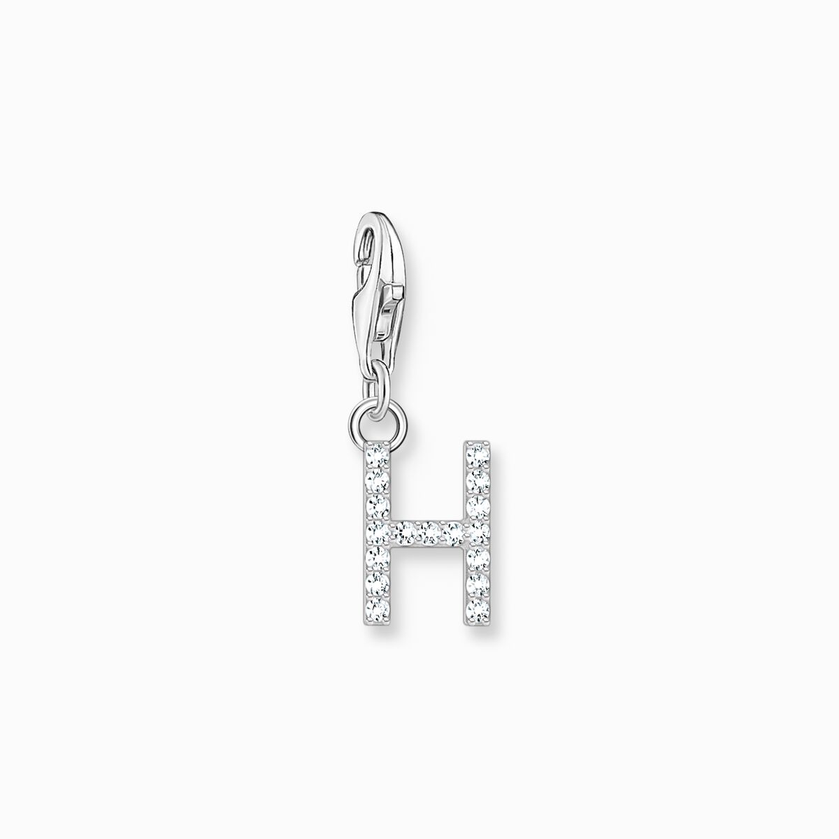 Charm pendant letter H with white stones silver